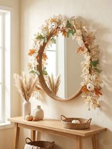 1 pieza 1.75M Guirnalda elegante de hojas de arce con calabazas blancas y bayas, decoración de vid otoñal rústica beige para el hogar, chimenea, Acción de Gracias y fiestas de temporada - Multicolor - Ver 2