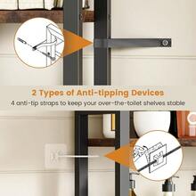 Over-The-Toilet Storage Rack, 3-Tier Bathroom Shelves Over Toilet, Above Toilet Storage, Behind Toilet Bathroom Organizer, Space Saver, Freestanding, Rustic Brown - Nâu mộc mạc + đen - Xem 7