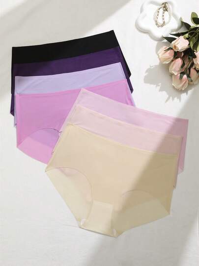 7pcs/Pack Plus Size Women's Breathable Comfortable Easy-To-Wear Solid Color Panties