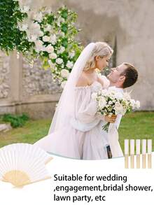 1pc/5pcs/10pcs/15pcs/25pcs White Folding Fan Set, White Folding Fan With Clear Bag, White Hand Fan, Clear Bag, Bamboo Folding Hand Fan - Multicolor - View 9