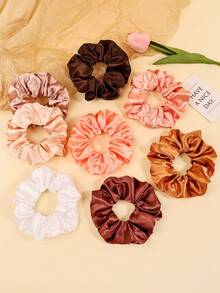 8个蓝色缎面发圈，光滑百搭，优雅复古发绳，适合女性 - 彩色 - 查看 4