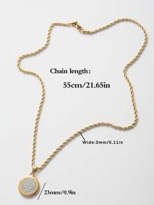 1件18K镀金圆形吊坠项链，男士复古风格扭链项链，适合作为节日礼物 - Necklace - 查看 4