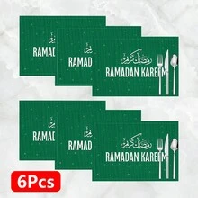 1pc/4pcs/6pcs Arabic Calligraphy & Plaid Pattern Linen Placemats, Ramadan Blessings, Ramadan Gifts, Ramadan Decor, Islamic Holiday Decoration, Suitable For Dining Table, All Seasons, Washable, Home Decor, Table Mats, Coasters, Kitchen Dining Mats, Indoor Outdoor Party Decoration, Ideal Gift - Multicolor - View 13