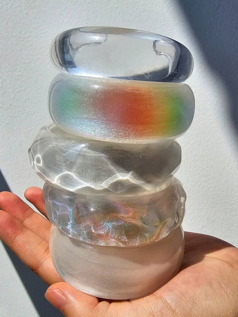 1件白色亮面树脂手镯，时尚多彩女士饰品 - 彩色 - 查看 1