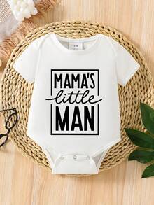 Bộ áo liền quần tay ngắn in chữ "Mommy's Little Man" cho bé trai. - trắng - Xem 3
