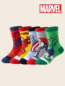 Marvel 5雙兒童超級英雄系列襪子，男孩短襪，韓式卡通春夏女童襪，超級英雄角色襪，透氣吸濕 - 彩色 - 查看 9