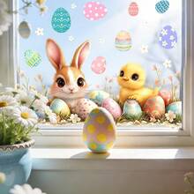 1/6 Stücke Oster Fensteraufkleber, süße Hasen, Hochlandrinder und Küken mit bunten Eiern, beidseitig statische Anti-Kollisions-Glasaufkleber, abnehmbare wasserfeste Aufkleber für Frühlings-Feiertagsdekoration Zuhause. - Verschiedenfarbig - Übersicht 10