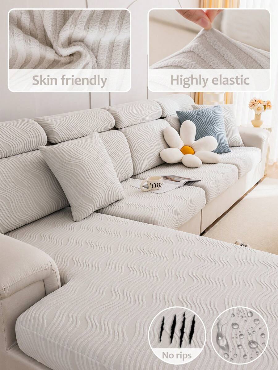 1 PC Sakura Bank Shake Fleece Elastic Anti Cat Scratch Sofa Cover Four Seasons All Inclusive Universal Set Sofa Hat Cushion,Suitable For Living Room Sofa Protection Of L-Shaped Sofas And 1, 2, 3, 4 Seat Sofas - Thin Vines - Grayish-white - View 1