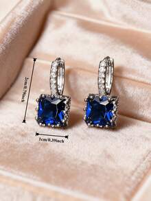 Bông tai vuông màu xanh đậm đính đá Zirconia kiểu Ramadan - Bông tai mặt dây chuyền lấp lánh phong cách Trung Đông, phù hợp với trang phục lễ hội. - Xanh đậm - Xem 4