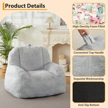 Puf Gigante de Piel sintética, con Relleno, puf para Adultos, sofá Grande y Perezoso con asa, puf Grande - Gris Claro - Ver 2