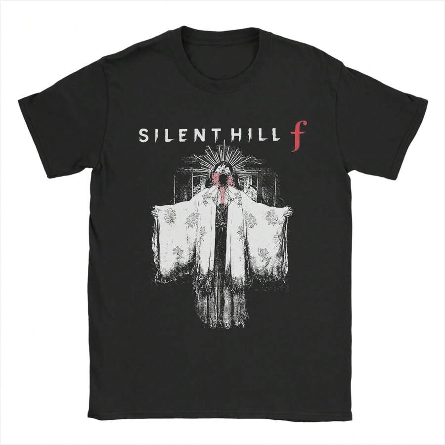 Men's Horror Game Silent Hill F T Shirt Hinako Shimizu Cotton Clothing Novelty Short Sleeve Crew Neck Tees Summer T-Shirt - 黑色 - 查看 1