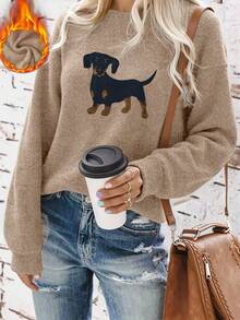 Buzzelle 女士休闲保暖仿羊毛衫，小狗印花，适合圣诞节、中国新年、情人节、返校季穿着，是校园穿搭、返校必备单品、开学第一天穿搭、2026年返校季穿搭的理想之选。 - 駝色 - 查看 7