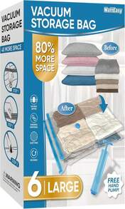 MattEasy Space Saver Vacuum Storage Bags, 6 Pack Combo (2 Jumbo_2 Large_2 Medium) Space Saver Bags With Pump, Storage Vacuum Sealed Bags For Clothes, Comforters, Blankets, Bedding - ColorC - 查看 1
