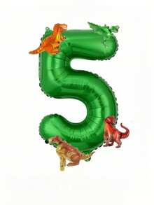 5 Stück Dinosaurier Grüne Zahl Ballons, 32 Zoll extra große grüne Folien-Zahl Ballons mit 4 Mini Dinosaurier Ballons, gemischte Farbe Gummi Dinosaurier Film Ballon Set, geeignet für Geburtstags-Party Dekoration, 1. Geburtstag, Weihnachtsdekoration - Grün - Übersicht 13