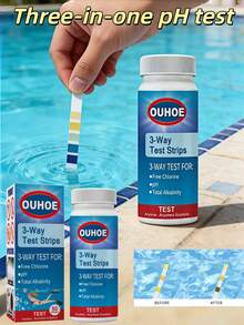 1pc OUHOE 3-In-1 PH Test Strips, Test Paper For Swimming Pool Water Total Alkalinity And Hardness, Pool Cleaning Water Acid-Base Test Paper - Multicolor - View 1