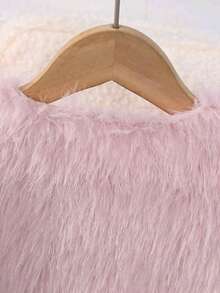 Girls' Pink Faux Fur Long Sleeve Jacket, Fashion Autumn/Winter Faux Fur Coat For Girls - Baby Pink - View 4