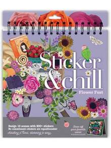 EstiloTendenciaSticker & Chill - Libro De Pegatinas Para Adultos - MáS De 800 Adhesivos Coloridos Reposicionables Crean DiseñOs En 10 PáGinas De Escenas Encuadernadas En Espiral, Actividad De RelajacióN FáCil,Calidad PremiumVersióN Mejorada - Pegatinas y refrigeración: Festival de las flores - Ver 8