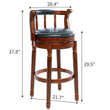 Wooden Bar Stool With Cowhide Leather Top, Dining Chair, 360-Degree Swivel, Ideal For Kitchen, Dining Room And Bar Room, Multicoloured Optional. - Blue - View 6
