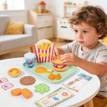 Kids Pretend Play Hamburger, Fries, Fried Chicken Meal Set, DIY Realistic Food Toy Playset, Suitable For Children 2+ Years Old, Food Recognition & Hamburger Making Roleplay Game Toy Set - Multicolor - View 4