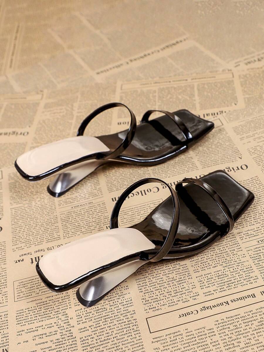 Women's Square Toe Slip-On High Heel Sandals, Casual Backless Mules - Black - View 1