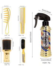 5pcs Hairdressing Tools Set Including 500ml Electroplating Retro Spray Bottle, Hairbrush, Beard Brush, Cutting Comb For Professional Salon,Hair Tools,Hair Products And Accessories For Barber Salon Beauty Travel Essentials - Multicolor - View 11
