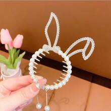 1个/2个优雅水钻猫兔发夹，可爱甜美流苏珍珠吊坠圆形发夹，女士/女孩闪亮水钻兔耳发夹，日常配饰 - 彩色 - 查看 6