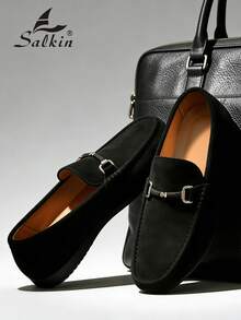 Classic Designer Men's Moccasin Affordable Luxury Sense Plain Suede Slip On Loafers Men Soft Leather Shoes Gentlemen Business Social Shoes Male Daily Office Party Wedding Dress Shoes For Men ‌Couple's Date ‌Romantic Dinner Festive Gift‌ Back To School Students Casual Shoes Preppy,Please Choose One Size Up - Black - View 11