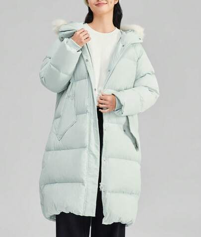 Skechers 新款女士长款防风连帽羽绒服