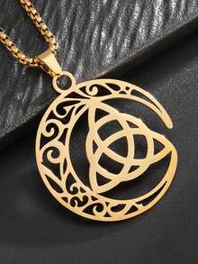 1件新款不锈钢爱尔兰凯尔特结新月项链，男女通用，三位一体幸运护身符首饰礼品 - 時尚 - 查看 9