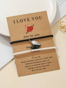 2条/套心形吊坠手链，休闲度假风涤纶手链，适合女性、情侣、日常佩戴、度假、情人节、生日等场合，可作为送给女朋友的礼物。 - 彩色 - 查看 9