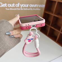 Cute Gradient Pink Cat Ears Phone Case With Pink FFlower Anti-Lost Strap Compatible With Samsung Galaxy ZFlip7 Z Flip6 ZFlip 5 Zflip6 Zflip5 Shockproof Back Cover - Màu hồng chuyển sắc - Xem 11