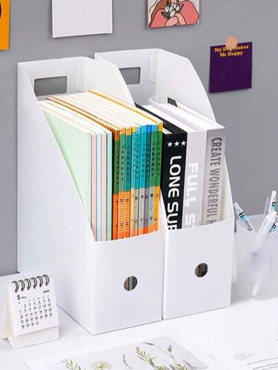 1pc White Waterproof Document Storage Box, File Organizer, Desktop File Holder, Kitchen Utensil Storage Box, Cabinet Organizer, Foldable Plastic Organizer Box, Minimalist File Holder, Student Dorm Desk Book Stand