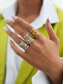 Frminee 3pcs/1pc Women's Line Geometric Gold Stainless Steel Ring Jewelry, Thick Personalized Minimalist Style, Suitable For Daily Wear,