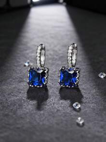 Bông tai vuông màu xanh đậm đính đá Zirconia kiểu Ramadan - Bông tai mặt dây chuyền lấp lánh phong cách Trung Đông, phù hợp với trang phục lễ hội. - Xanh đậm - Xem 5