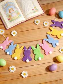 1 vòng hoa trang trí hình thỏ Phục Sinh nhiều màu sắc bằng vải nỉ với đuôi bông xù, có thể tái sử dụng, trang trí nhà cửa bằng vải nỉ, vòng hoa thỏ nhiều màu, thích hợp cho tiệc mùa xuân, trang trí lò sưởi, sinh nhật, treo tường lễ hội mùa xuân. - Nhiều màu - Xem 5