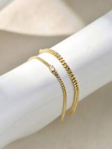 Bộ 2 chiếc vòng chân đính đá zirconia nhiều lớp bằng đồng nguyên bản, quà tặng trang sức cho phụ nữ. - Vàng - Xem 5