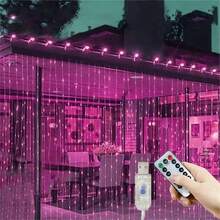 USB供电LED窗帘灯串，8种模式，带遥控器，适用于派对、家居、卧室、厨房、花园、婚礼、斋月、情人节、生日、露营、背景装饰、户外等场合的装饰灯。 - USB窗簾燈串 - 查看 19