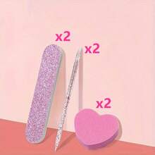 3pcs Women's Manicure Tools Set, Crystal Dotting Pen, Heart-Shaped Nail Buffer Block, Wooden Nail File - Multicolor - View 12