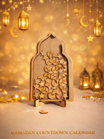 1set Ramadan Wooden Countdown Calendar With Moon & Star Tokens, Islamic Home Decor Table Ornament For Ramadan Eid Mubarak,Ramadan Decorations,2026 Ramadan Gift