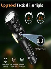 Rechargeable USB LED Tactical Flashlight With Strong Magnet, COB Side Light, Suitable For Camping, Fishing, Emergencies, Adjustable Spot/Flood Beam, Waterproof, For Outdoor Work, Car, Home Use (Product + Box + Cable) - Black - View 5