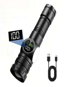 Rechargeable USB LED Tactical Flashlight With Strong Magnet, COB Side Light, Suitable For Camping, Fishing, Emergencies, Adjustable Spot/Flood Beam, Waterproof, For Outdoor Work, Car, Home Use (Product + Box + Cable) - Black - View 11