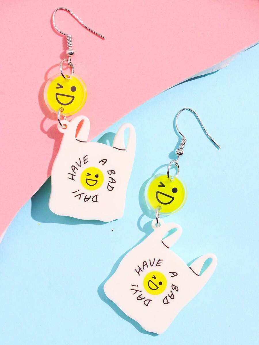 1 Par de Brincos Criativos e Engraçados com Rosto Sorridente Personalizado "Tenha Um Mau Dia", Presente de Joias para Mulheres, Adequado para Uso Diário, Feriados e Festas - Multicolorido - Visão 1