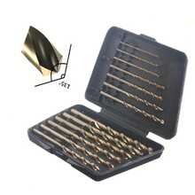 13件套钴合金钻头组，M35螺旋设计，适用于金属、铸件、木材和塑料。包装于坚固的金属盒中，是金属加工的理想之选。