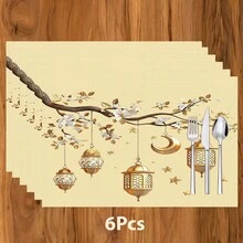 1/4/6 Pcs Ramadan Placemats, Linen Dining Table Mats With Traditional Lantern Pattern, Washable Printed Tablecloths, Surface Protective Pads, Ideal Decor For Holiday Kitchen And Family Gatherings - Multicolor - View 13