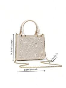 SATIN EFFECT PEARL BAG, Women's Mini Handbag, Women's Crossbody Bag With Chain Strap, Fashionable Small Tote Bag Ladies Luxury Designer Purses, Bags For Ladies Fashionable - White - View 2