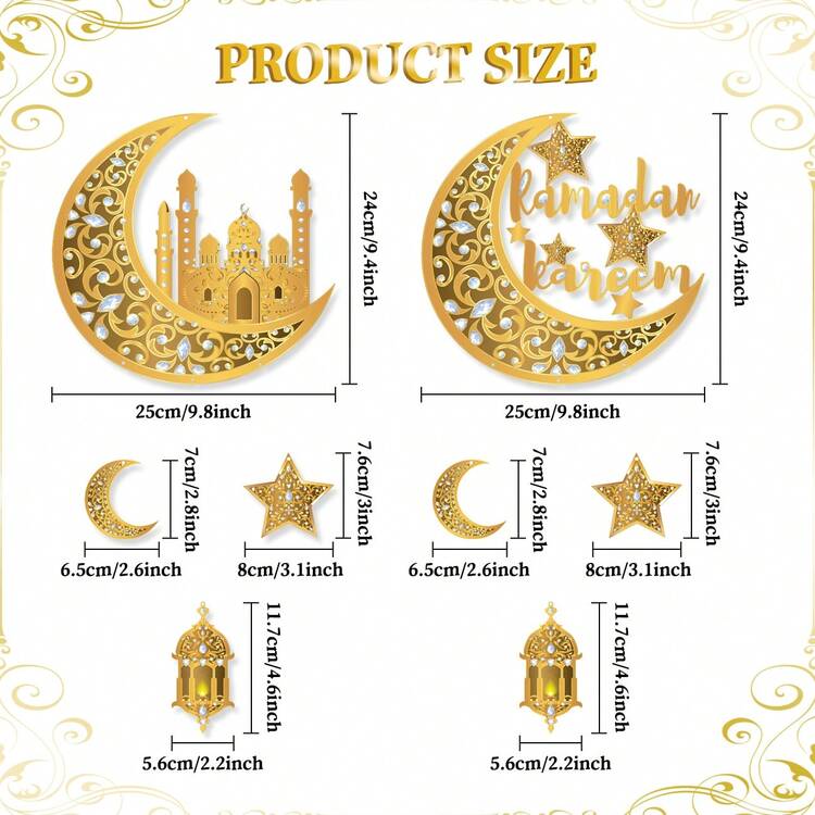 2D Sail Decoration, Suitable For Ramadan, Door Decor, 1pc "Ramadan Kareem" Hanging Sign, Or 1pc Golden Castle Pattern Wall Hanging, Ideal For Ramadan Family Celebrations - Gold - View 7