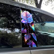 2 piezas Calcomanías de coche con rosa blanca y mariposa, protectores de pilar B resistentes al agua y a los arañazos, adhesivos de película de PVC autoadhesiva, calcomanías de coche, cubierta de columna B - A - Ver 5