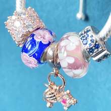 100% 正品 925 纯银穆拉诺玻璃吊坠，原创手工手链吊坠，女士花朵吊坠，女士珠宝礼品，1 个吊坠，不含手链 #SW8 - 藍色 - 查看 2