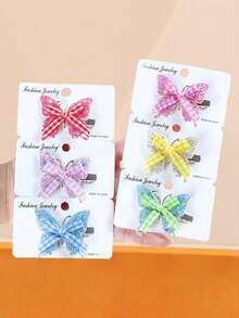 6个/套闪亮蝴蝶格子发夹，5种马卡龙色 - 红/粉/蓝/黄/绿，吸睛 - 适合女性和女孩，可为日常、校园、派对和假日装扮增添甜美活泼的气息。 - 彩色 - 查看 3