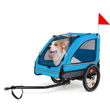 Pet Bike Trailer Dog Cart For Bicycle Suitable For Small And Medium Pets Easy Folding Cart Frame Quick Release Wheel Non-Slip Floor Internal Leash Blue+Grey - Blue+Grey + Steel1 - View 2
